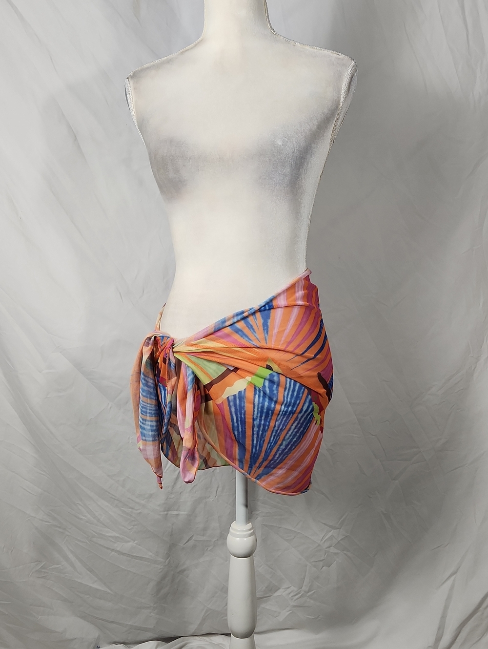Women’s Orange Multi-Color Tie-Side Sarong Cover-Up